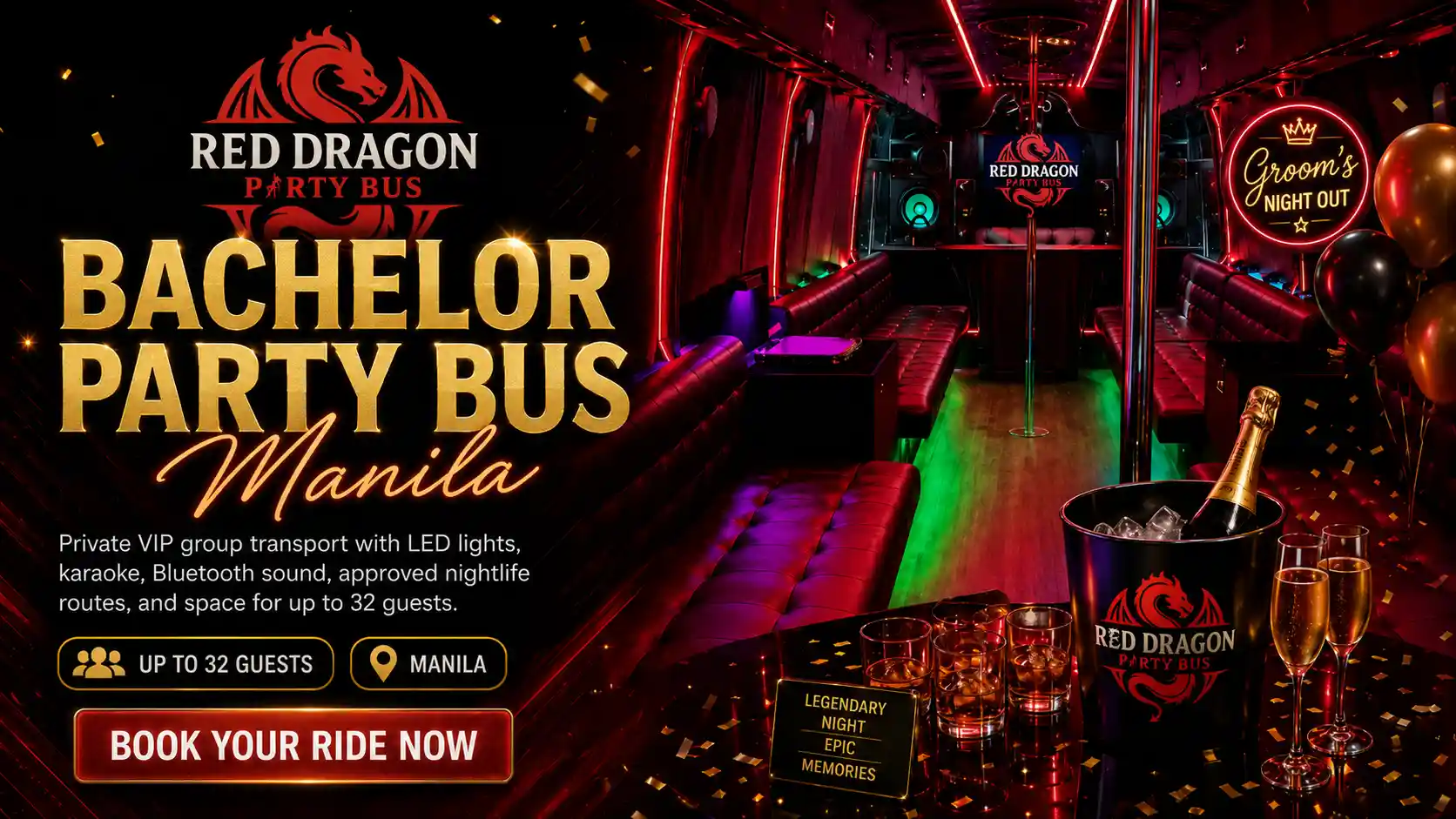 Bachelor party bus Manila VIP nightlife interior for the groom and friends