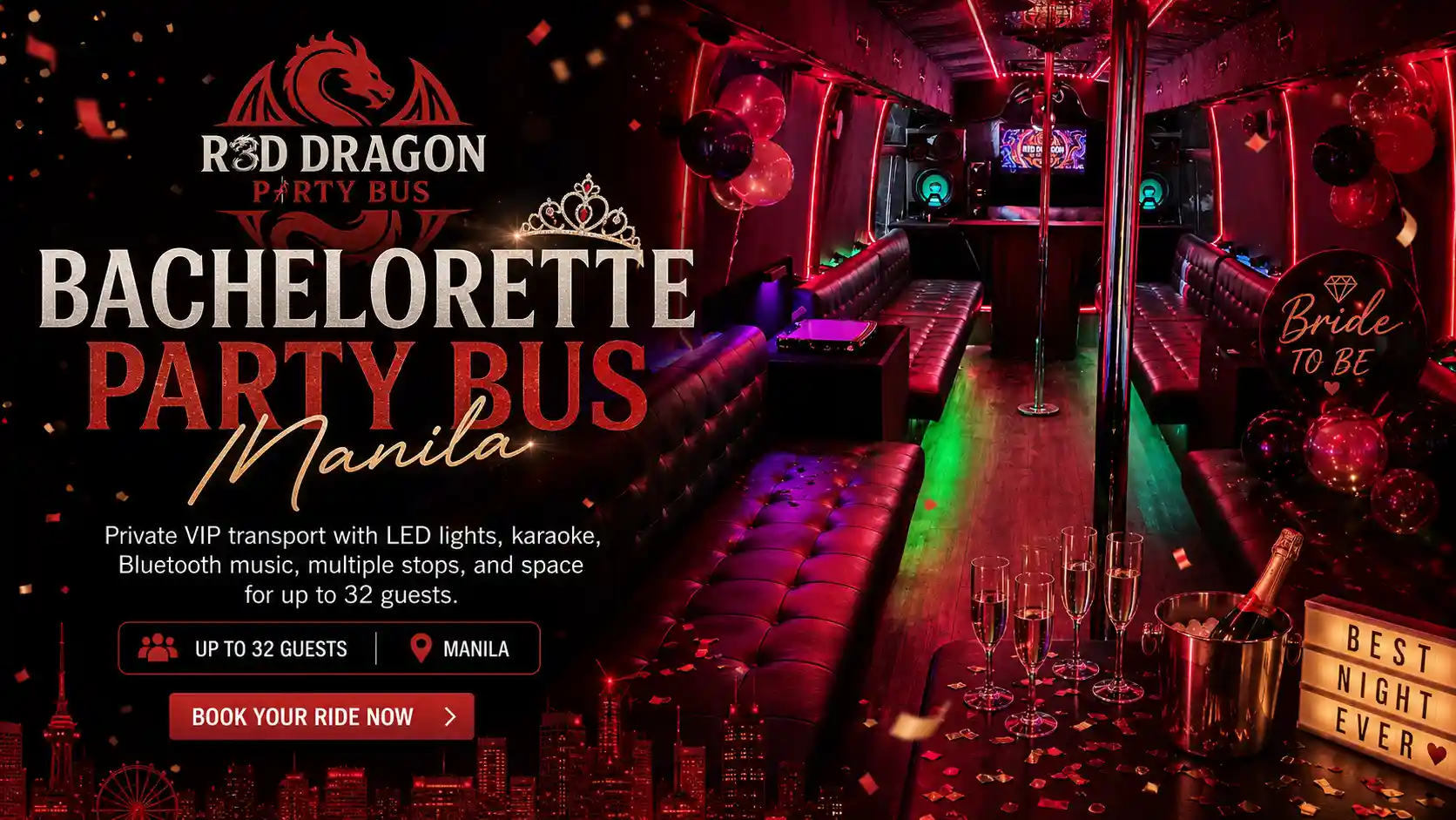Bachelorette party bus Manila VIP interior for the bride and friends