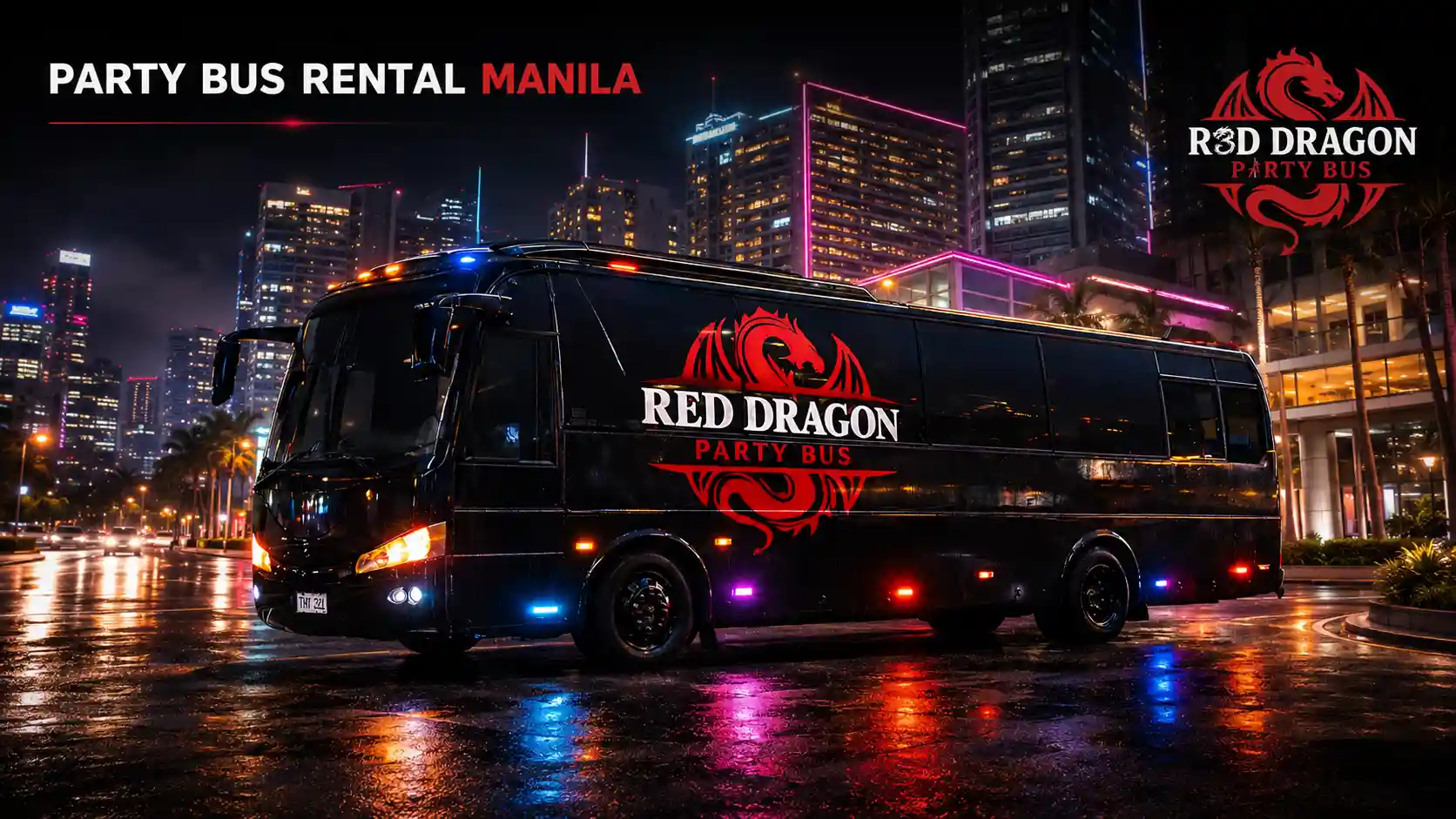 Red Dragon Party Bus available for private party bus rental in Manila
